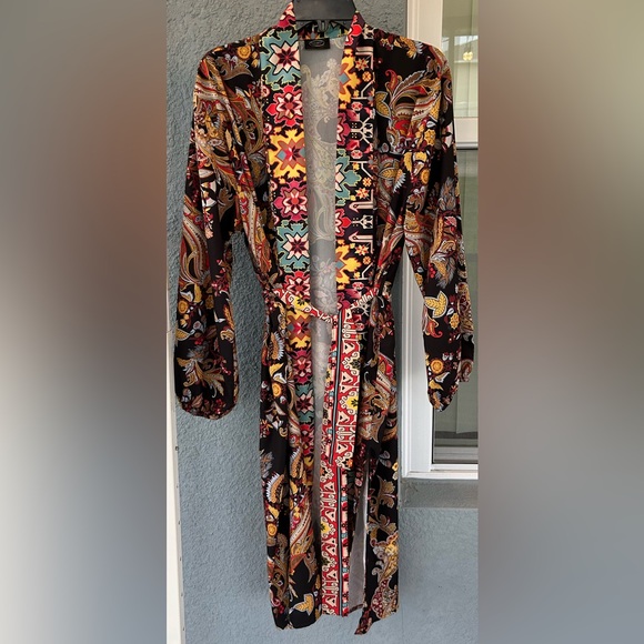 Elizabeth Gillett Anthropology Colorful Side Splits Belted Kimono Robe L/XL - Picture 1 of 7